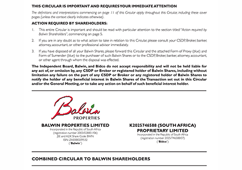Combined Circular to Balwin Shareholders